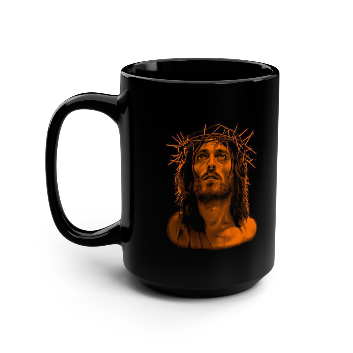 Jesus Of Nazaeth ORANGE on BLACK  Mug 15oz
