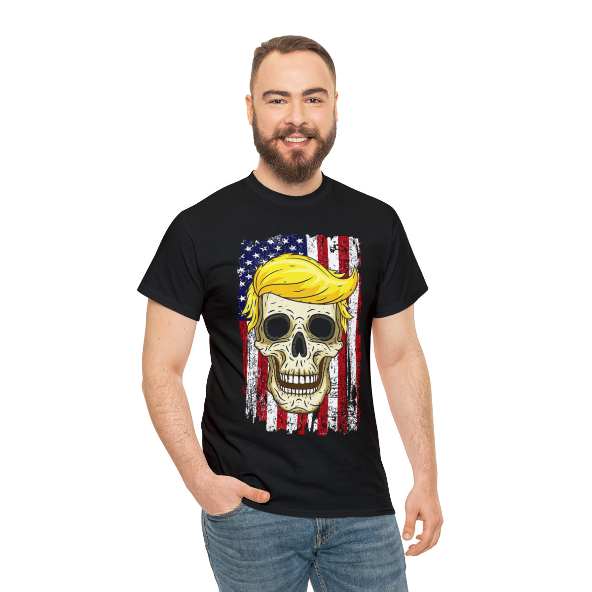 Trump punisher skull w/ old glory Men's Short Sleeve Tee