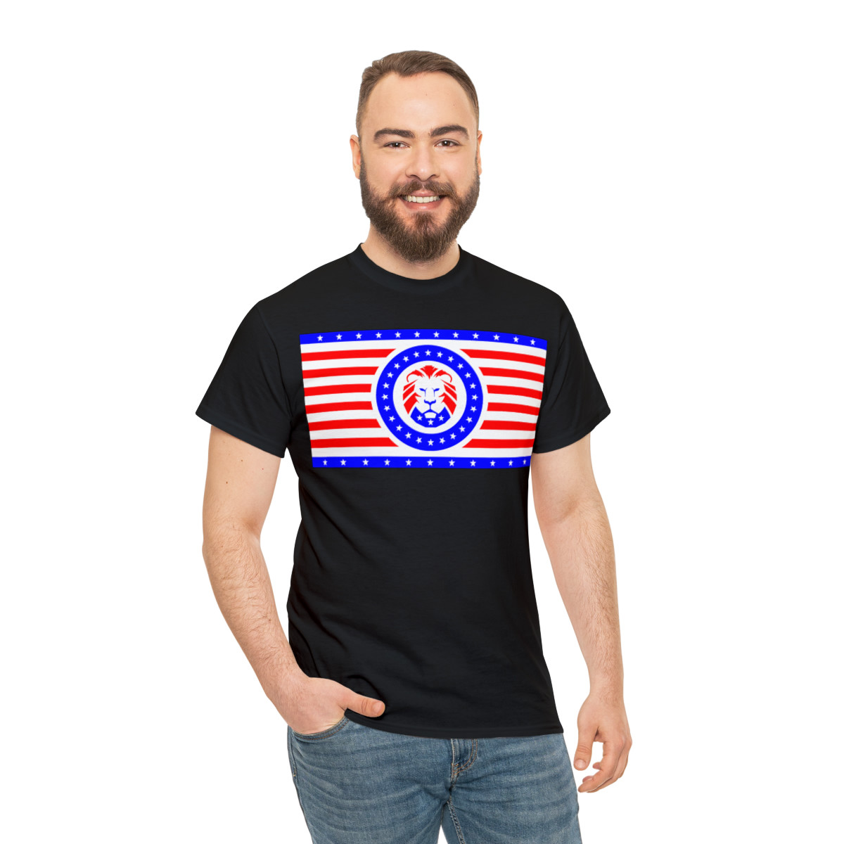  Trump 2024  Lion Flag bright red w blue Unisex Short Sleeve Tee