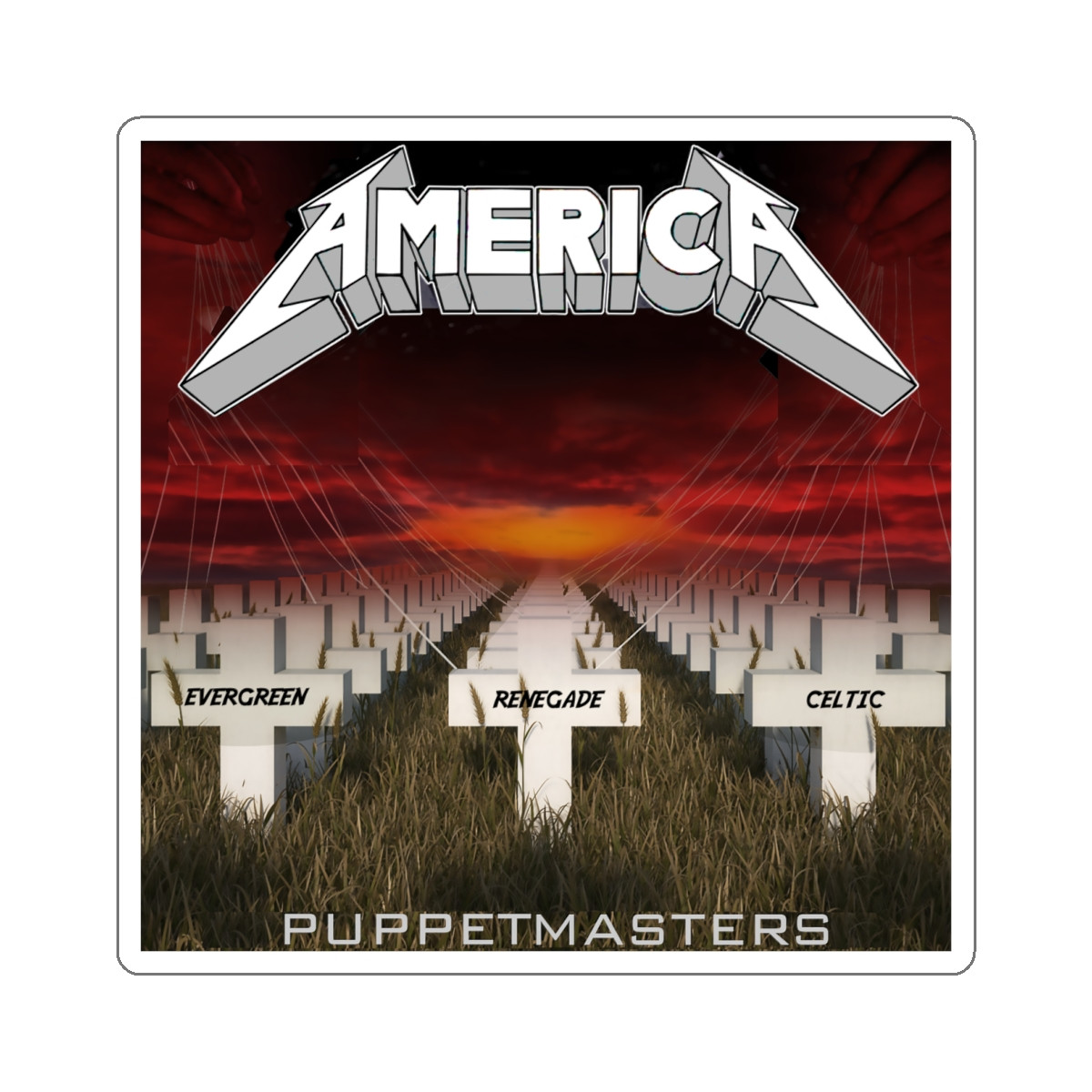 America Puppet Masters Metallica Style  Kiss-Cut Stickers
