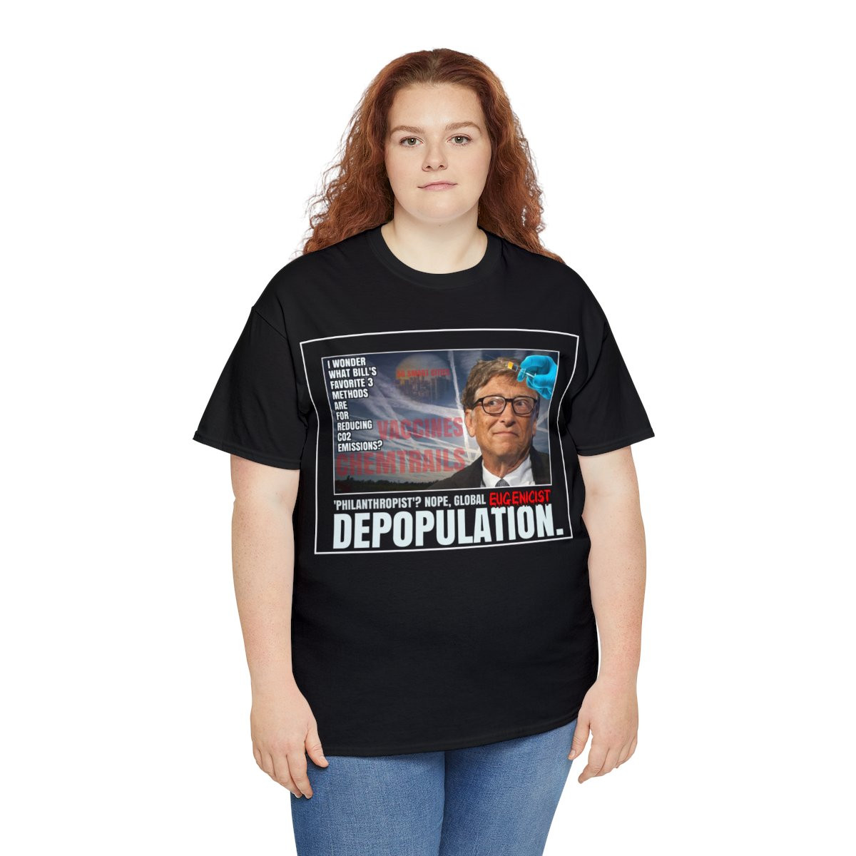 Bill Gates Depopulation with  vaccines Unisex Heavy Cotton Tee