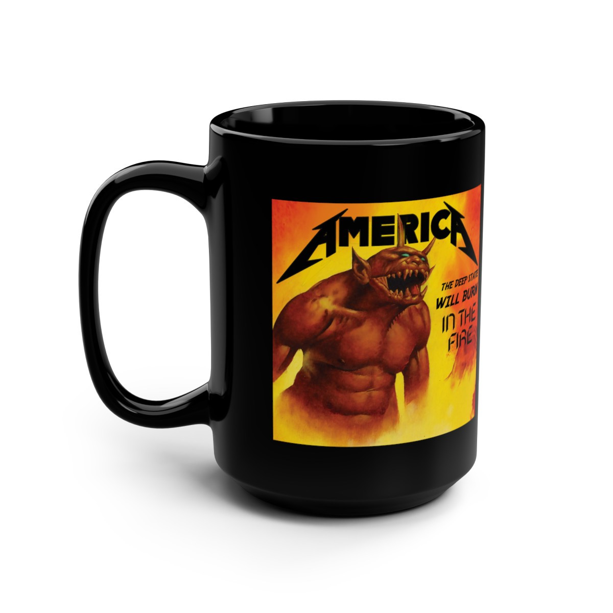 America jump in the fire Metalparody  Black Mug 15oz