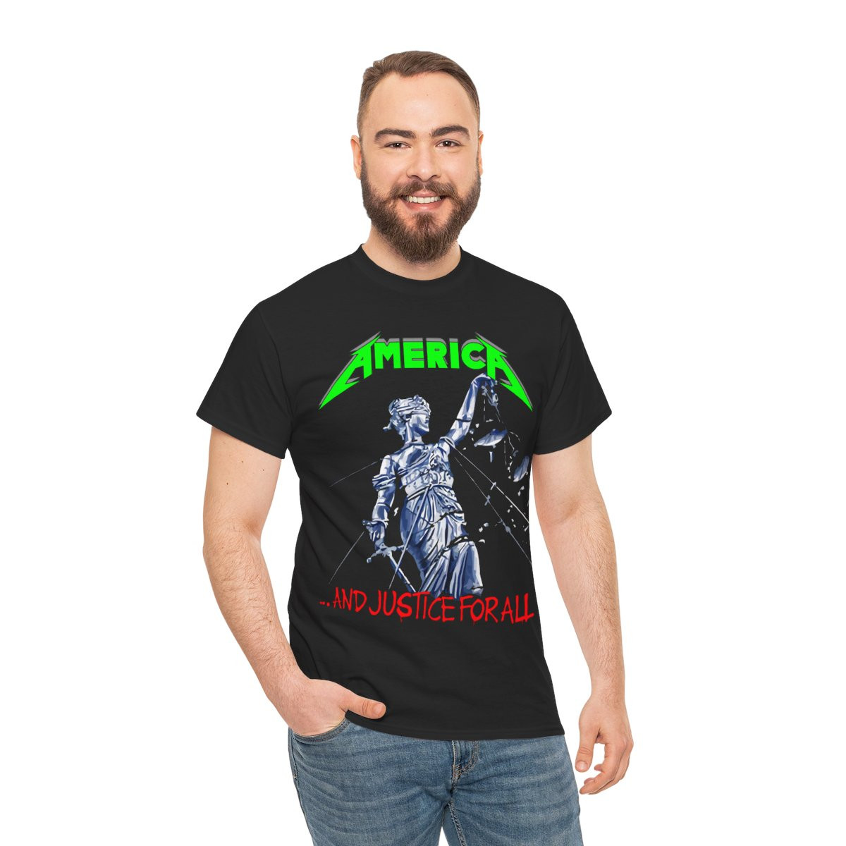 America and justice for all Metalparody green short Sleeve Tee