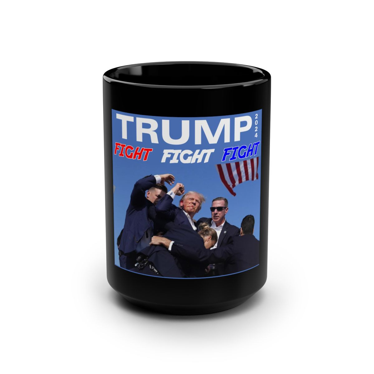 TRUMP 2024 Assassination Attempt Never Surrender  Black Mug 15oz