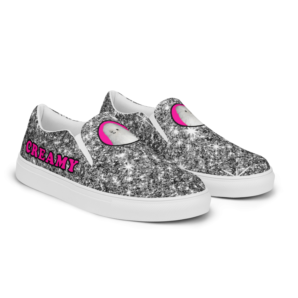 Creamy Glitter Slip-on Canvas Shoes - Women's