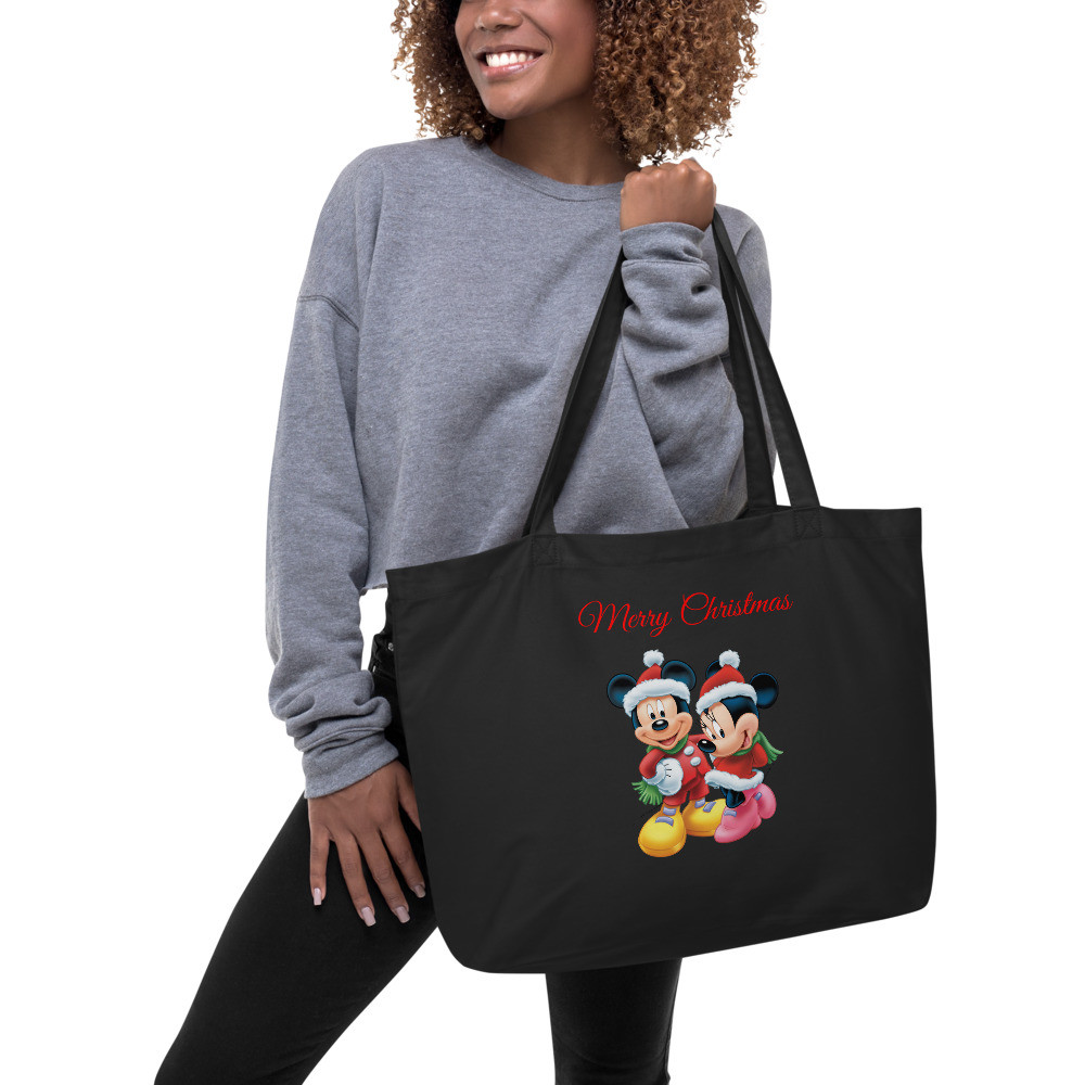 Large organic tote bag - Merry Christmas - Mickey and Minnie mouse