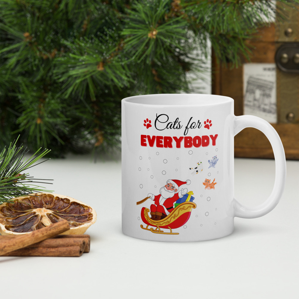 White glossy mug - Christmas - Cats for everybody