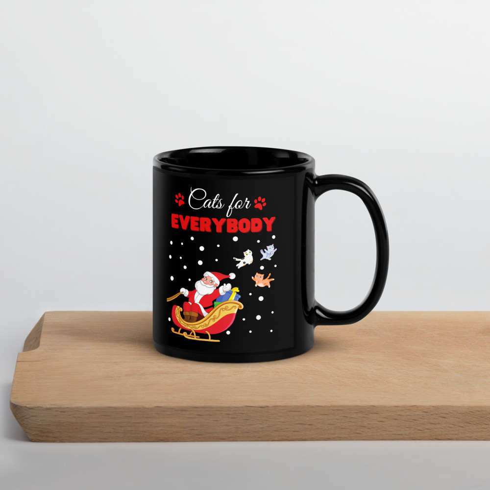 Black Glossy Mug - Christmas - Cats for everybody