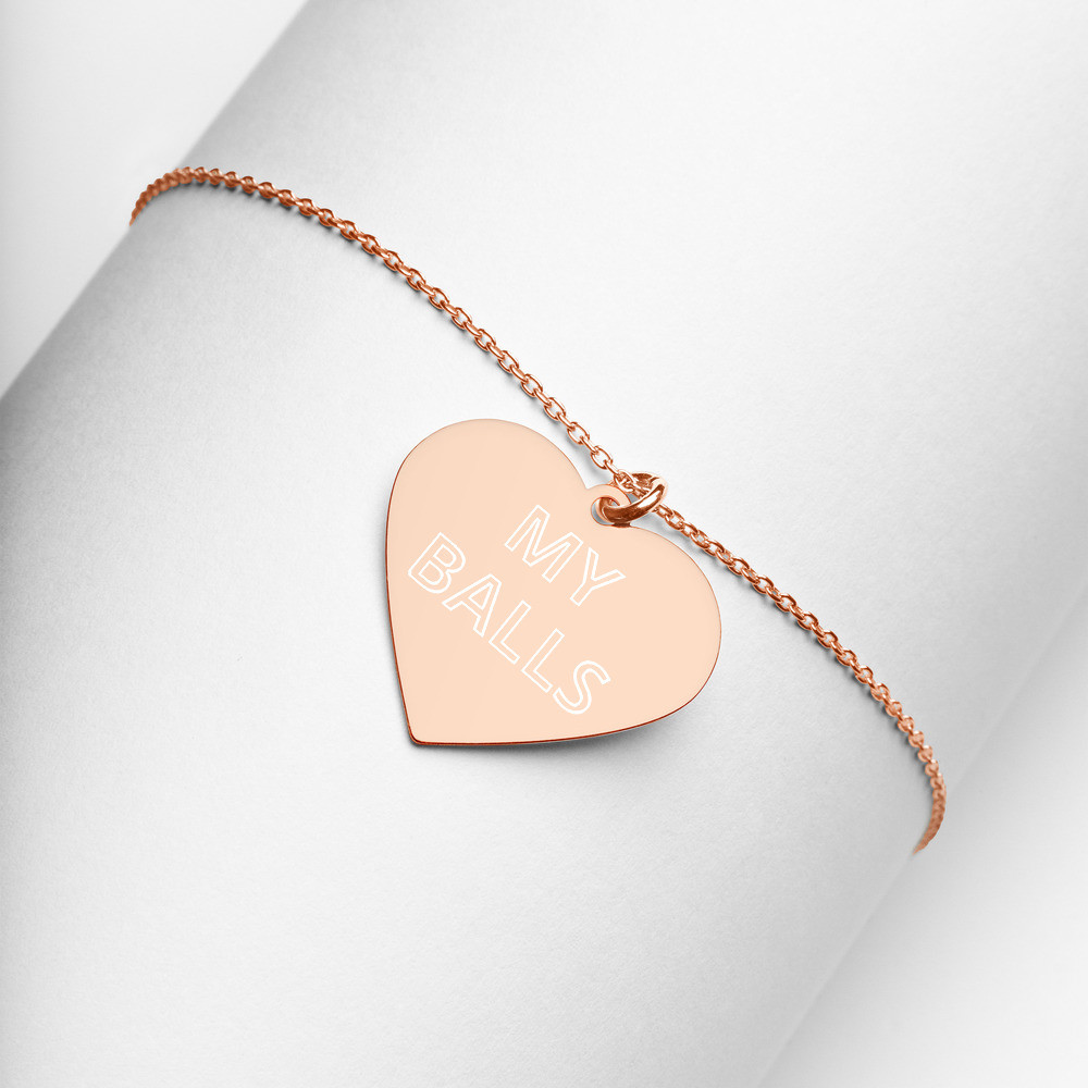 My Balls Engraved Silver Heart Necklace