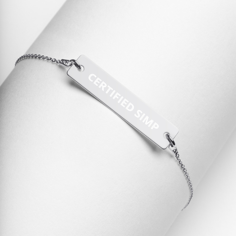 Certified Simp Engraved Silver Bar Chain Bracelet