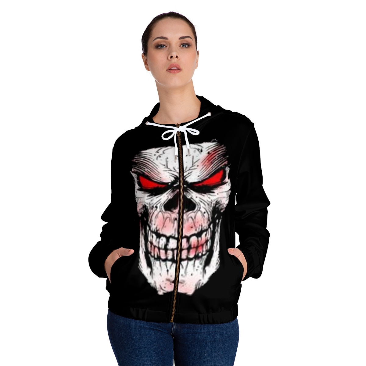Womens Full-Zip Hoodie (AOP) Skull