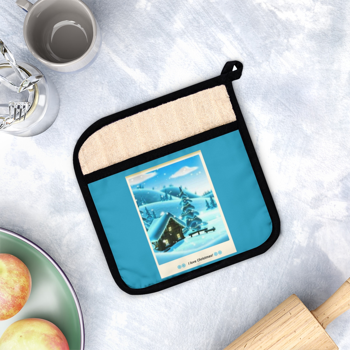 Pot Holder with Pocket Christmas scene