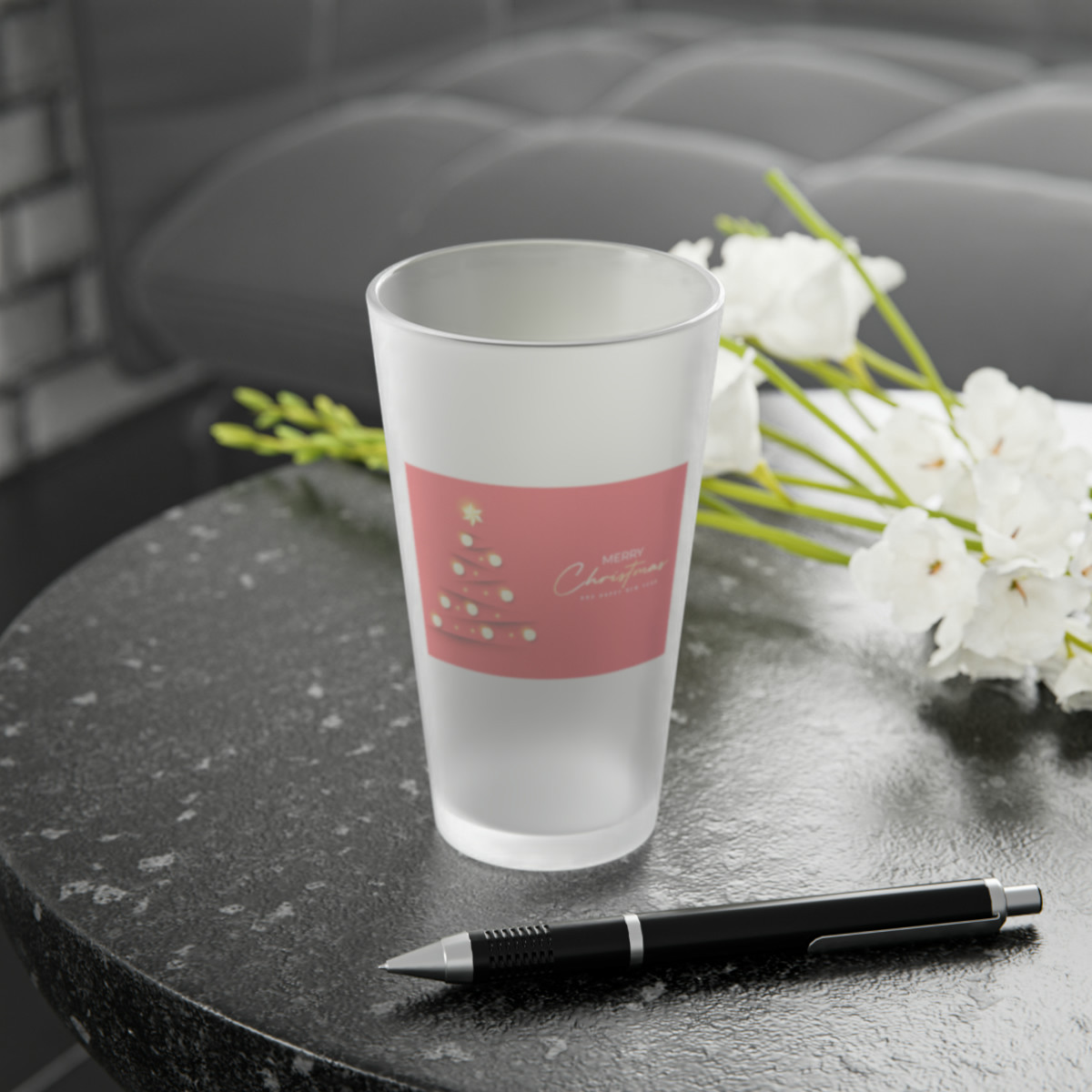 Frosted Pint Glass, 16oz Merry Christmas