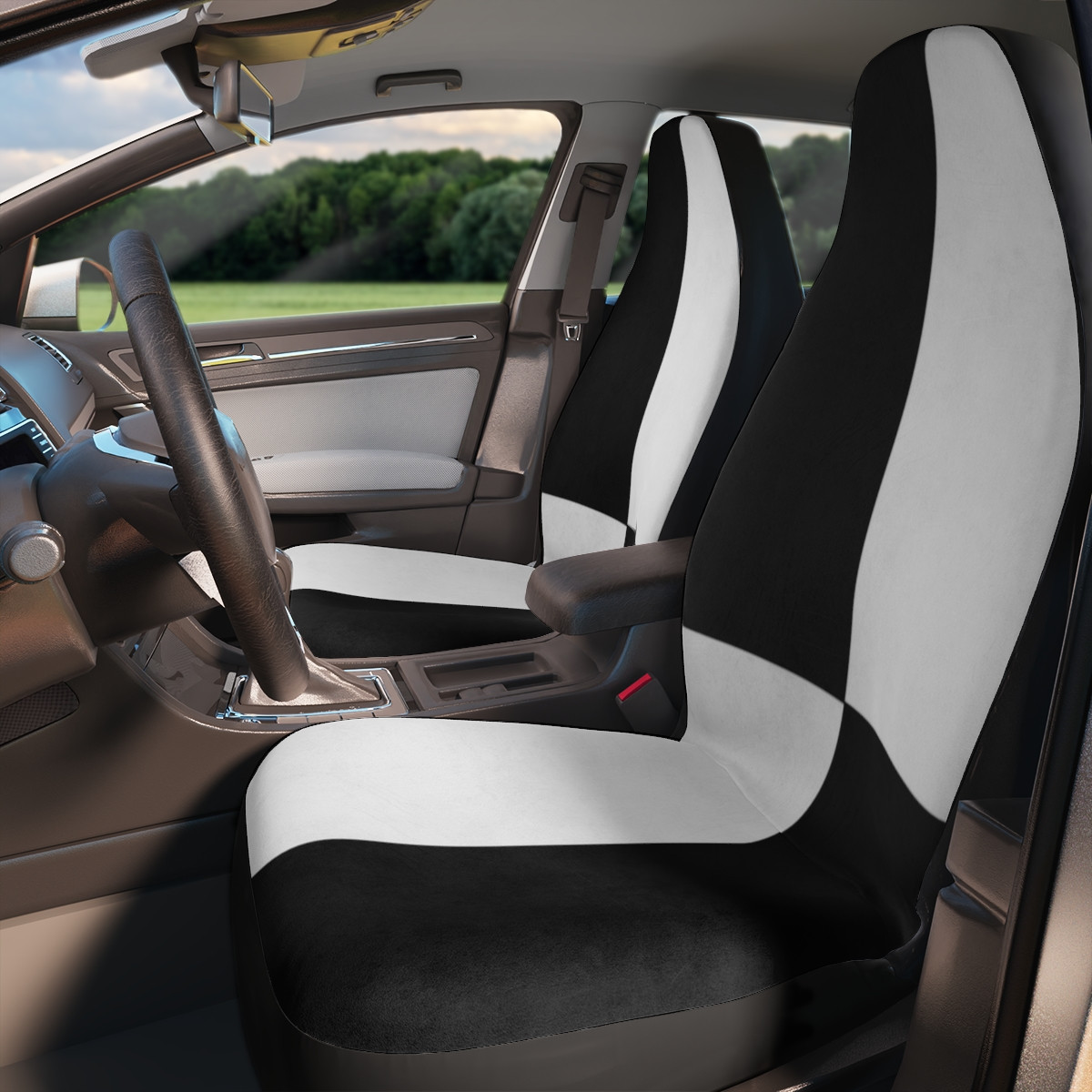 Polyester Car Seat Covers Black White