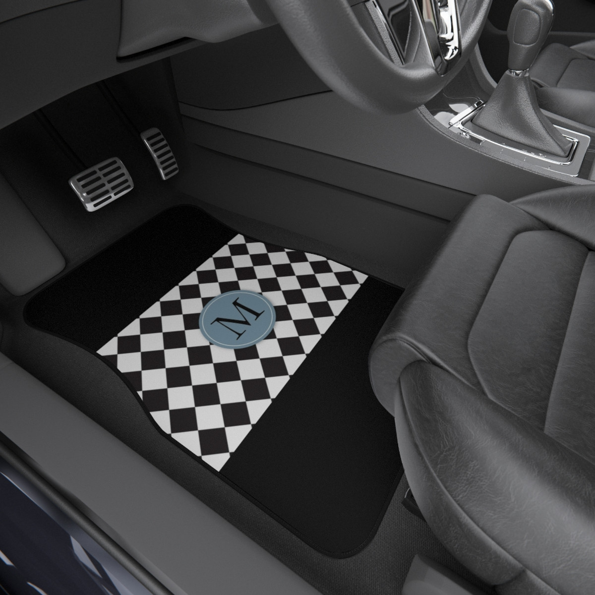 Car Mats (Set of 4) M on black white