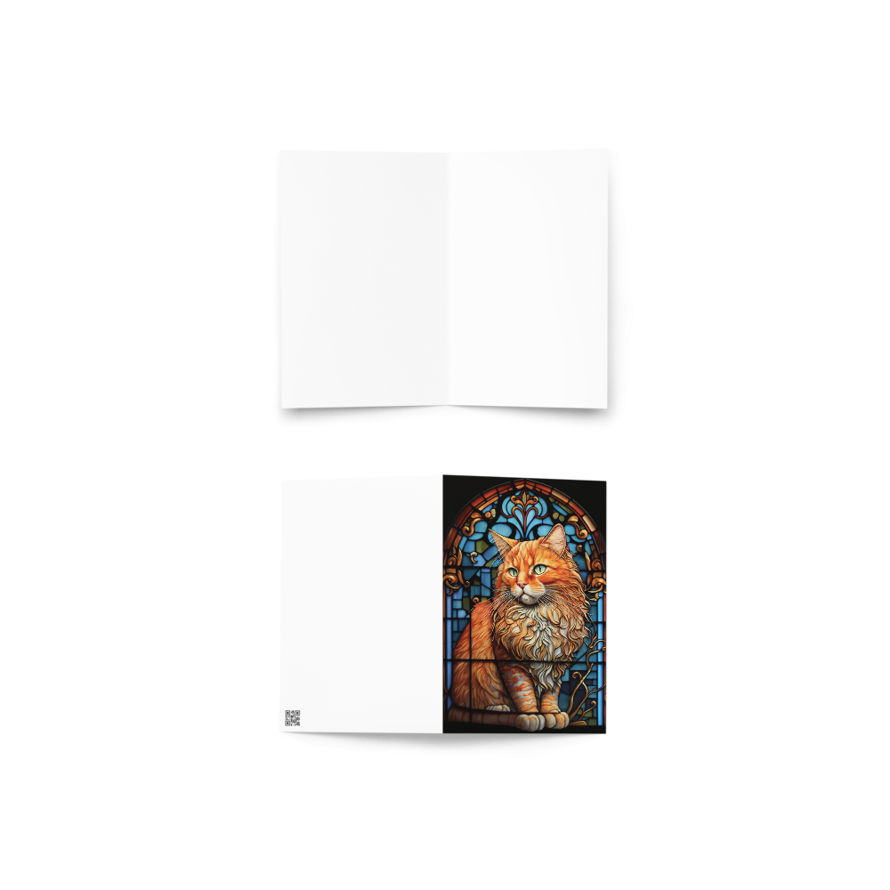 Stained Glass Orange Cat Greeting Card