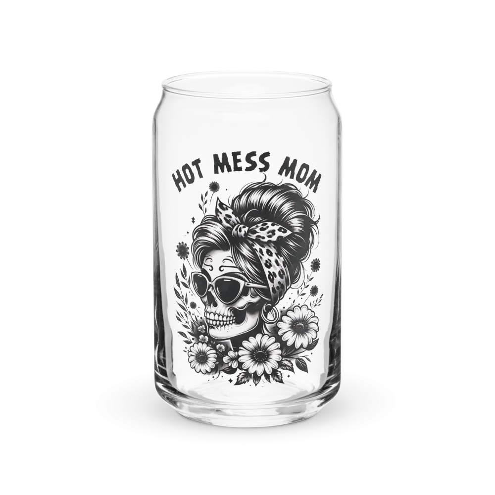 Hot Mess Mom Can-shaped glass