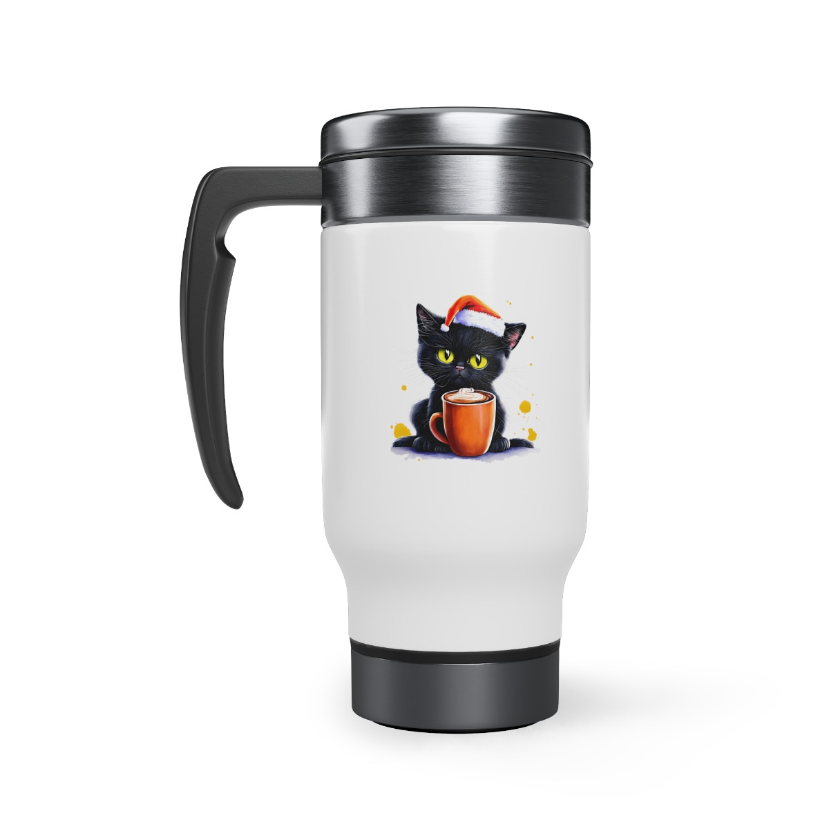 Christmas Cat in Santa Hat with Coffee 14oz Travel Mug
