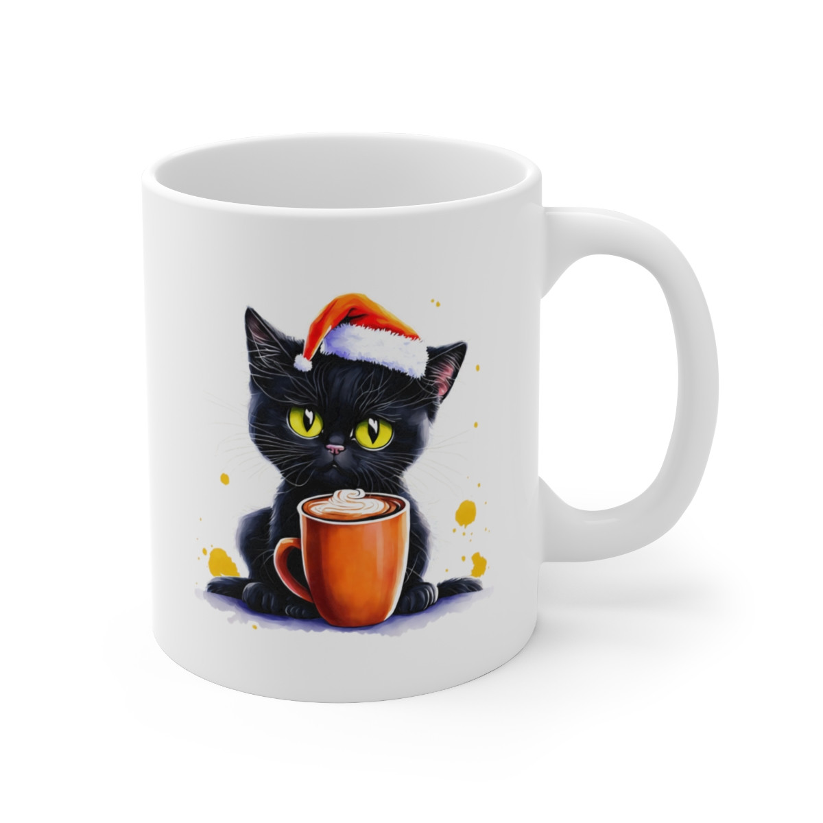 Christmas Cat in Santa Hat with Coffee Ceramic Mug 11oz