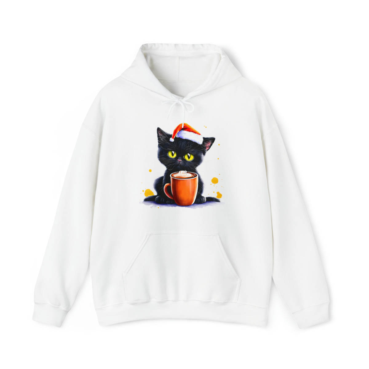 Christmas Cat in Santa Hat with Coffee Unisex Heavy Blend™ Hooded Sweatshirt
