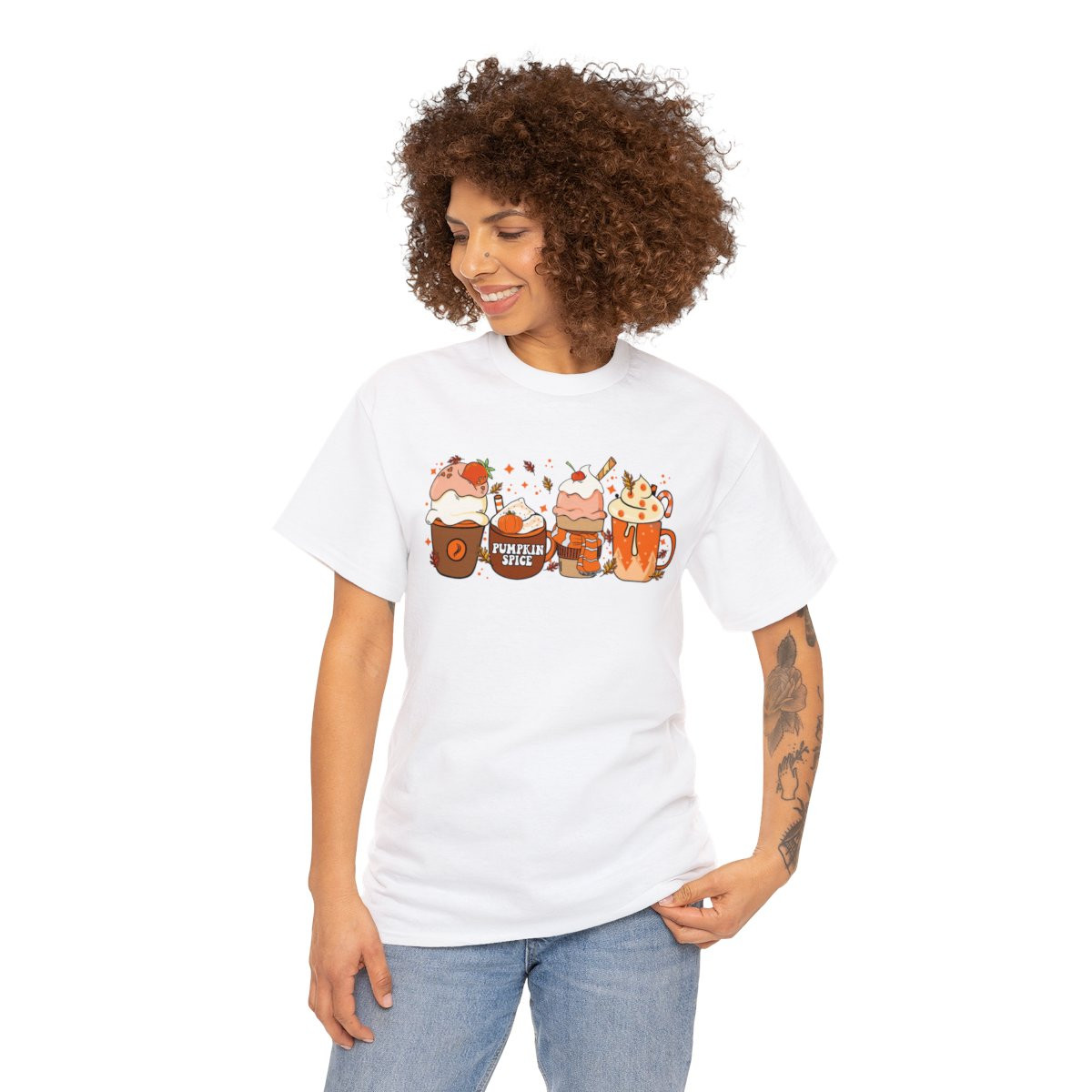 Fall Holiday Coffee Drinks Unisex Heavy Cotton Tee - thanksgiving christmas pumpkin spice