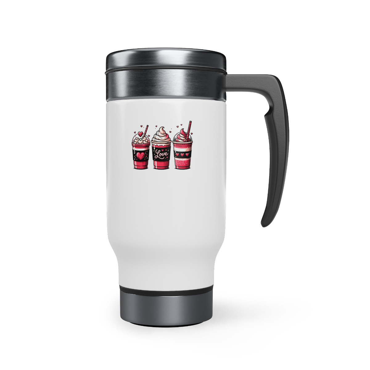 Love Valentine Iced Coffees Stainless Steel Travel Mug with Handle, 14oz