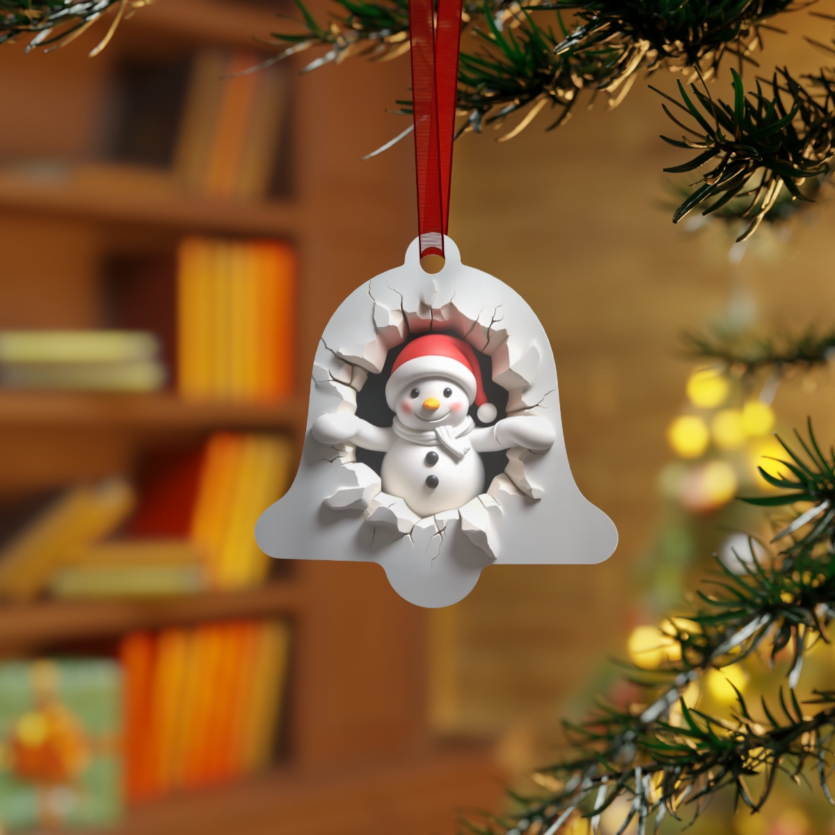 Snowman Bursting Through Christmas Metal Ornament