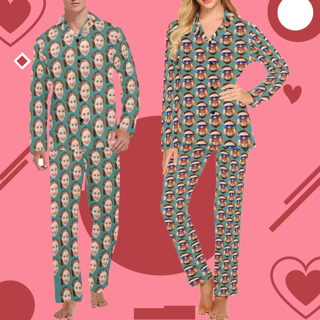 Custom Face Sleepwear Personalized Family Matching Long Sleeve Pajamas Set