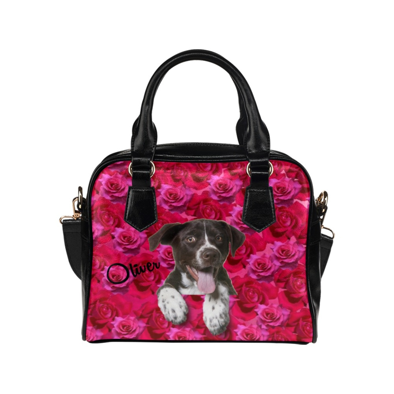Rose Pattern Custom Pet Photo Print Shoulder Handbag