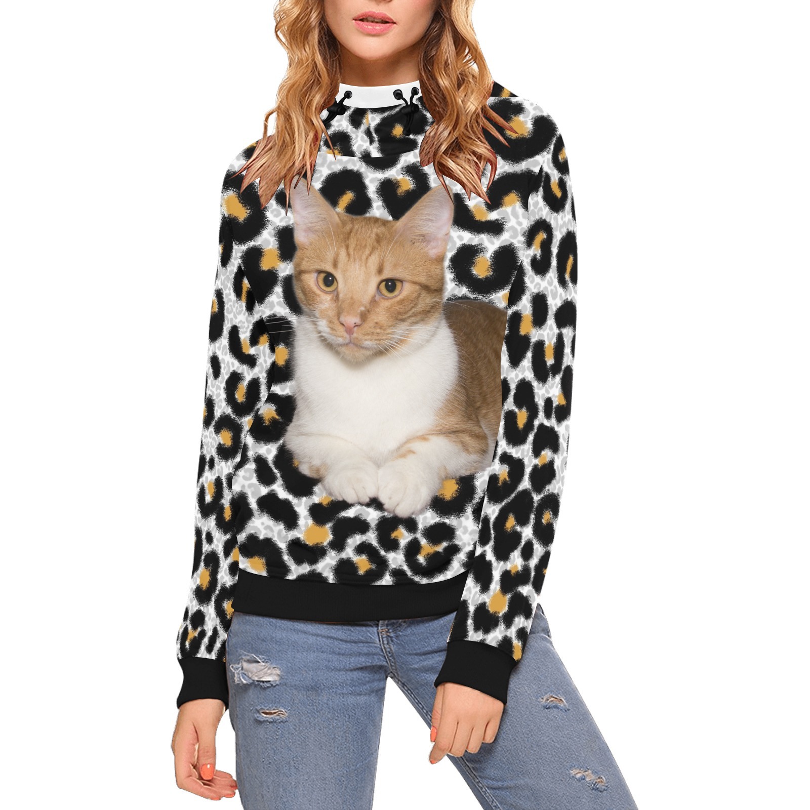 Personalized Pet Photo Women's All Over Print Turtleneck Pullover Hoodie