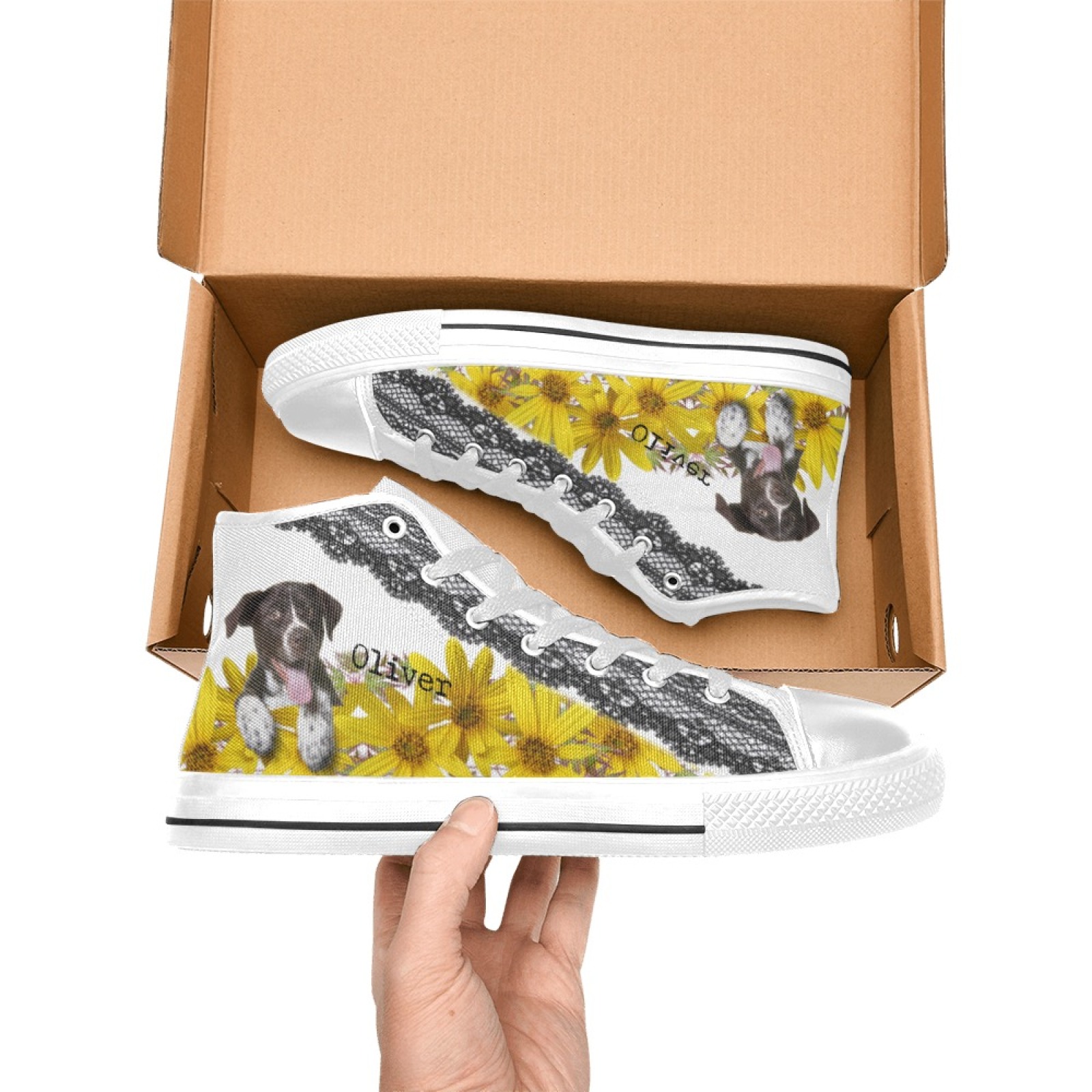 Custom Pet Photo & Name Women's Canvas High Top Shoes