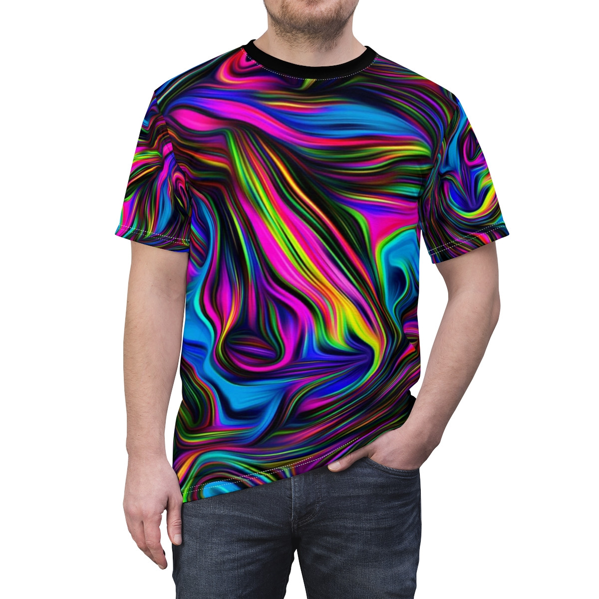 The All American Man T-Shirt Rainbow Swirl num 1 Unisex Cut & Sew Tee (AOP)