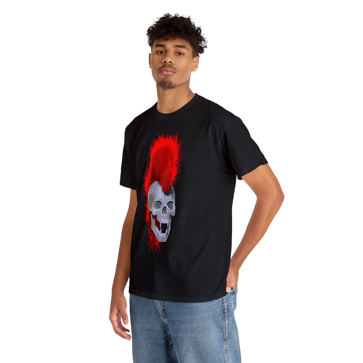 Gothic Series Punk Rock Skull  with Red Mohawk T Shirt Men's Short Sleeve Tee