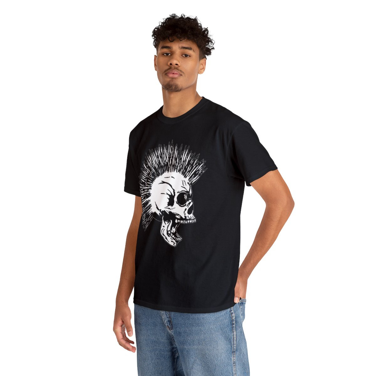 Screaing Skull with Mowhawk Right  Unisex Heavy Cotton Tee