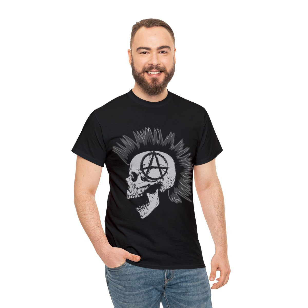 Anarchy Mohawk Skull  Unisex Heavy Cotton Tee