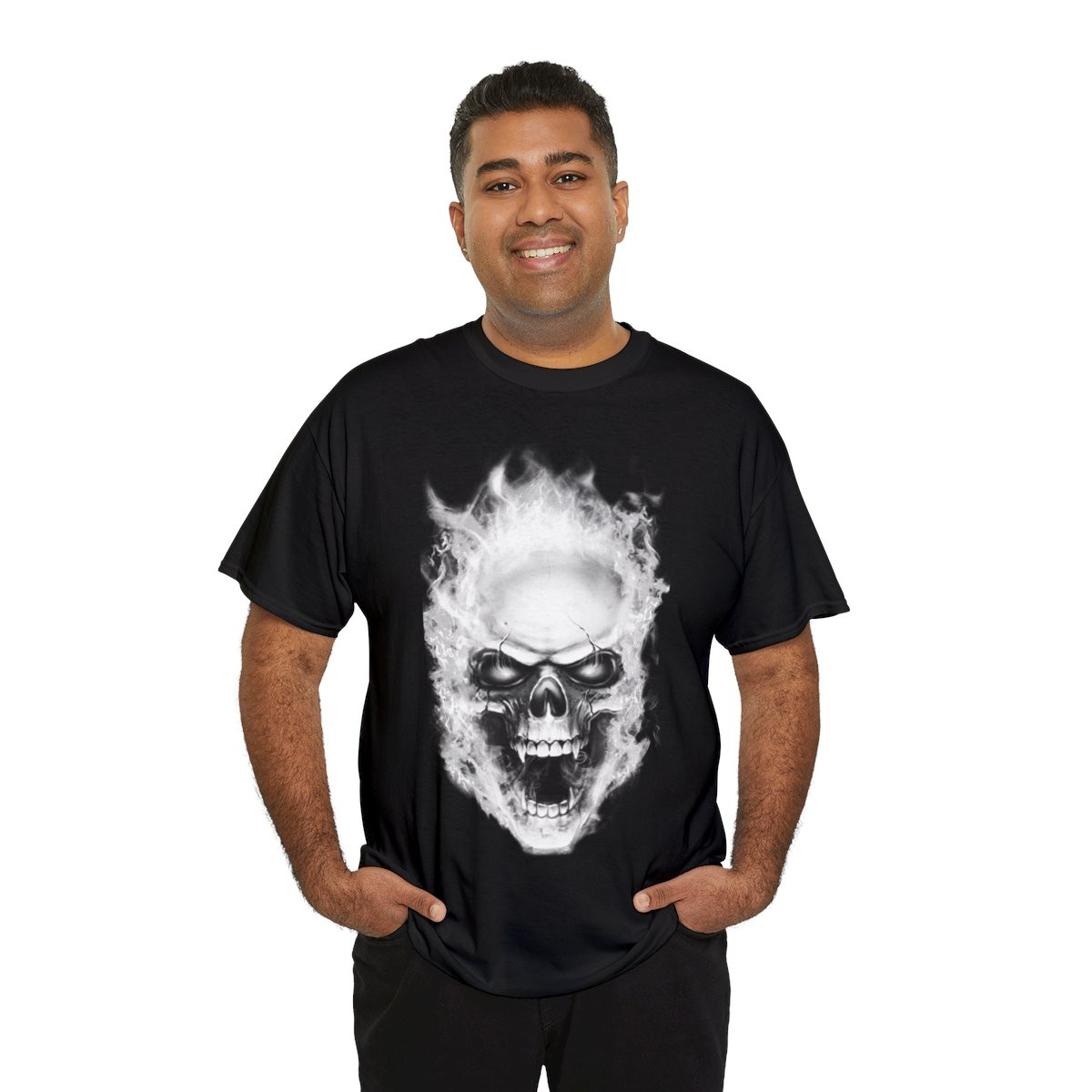 Flaming Demon Skull White Short Sleeve Tee