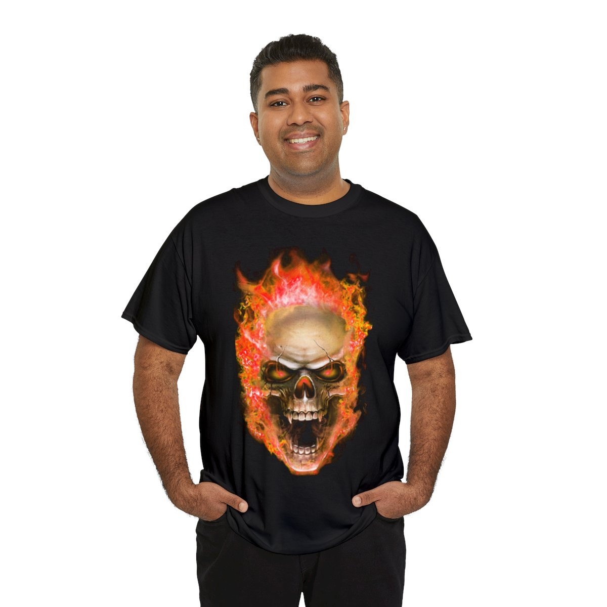 Flaming Demon Skull Orange Short Sleeve Tee