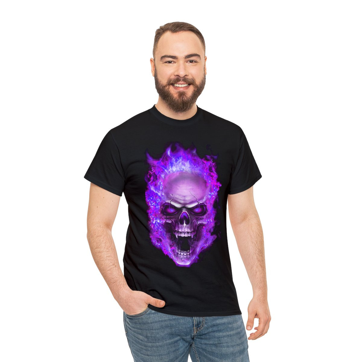 Flaming Demon Skull Purple Short Sleeve Tee