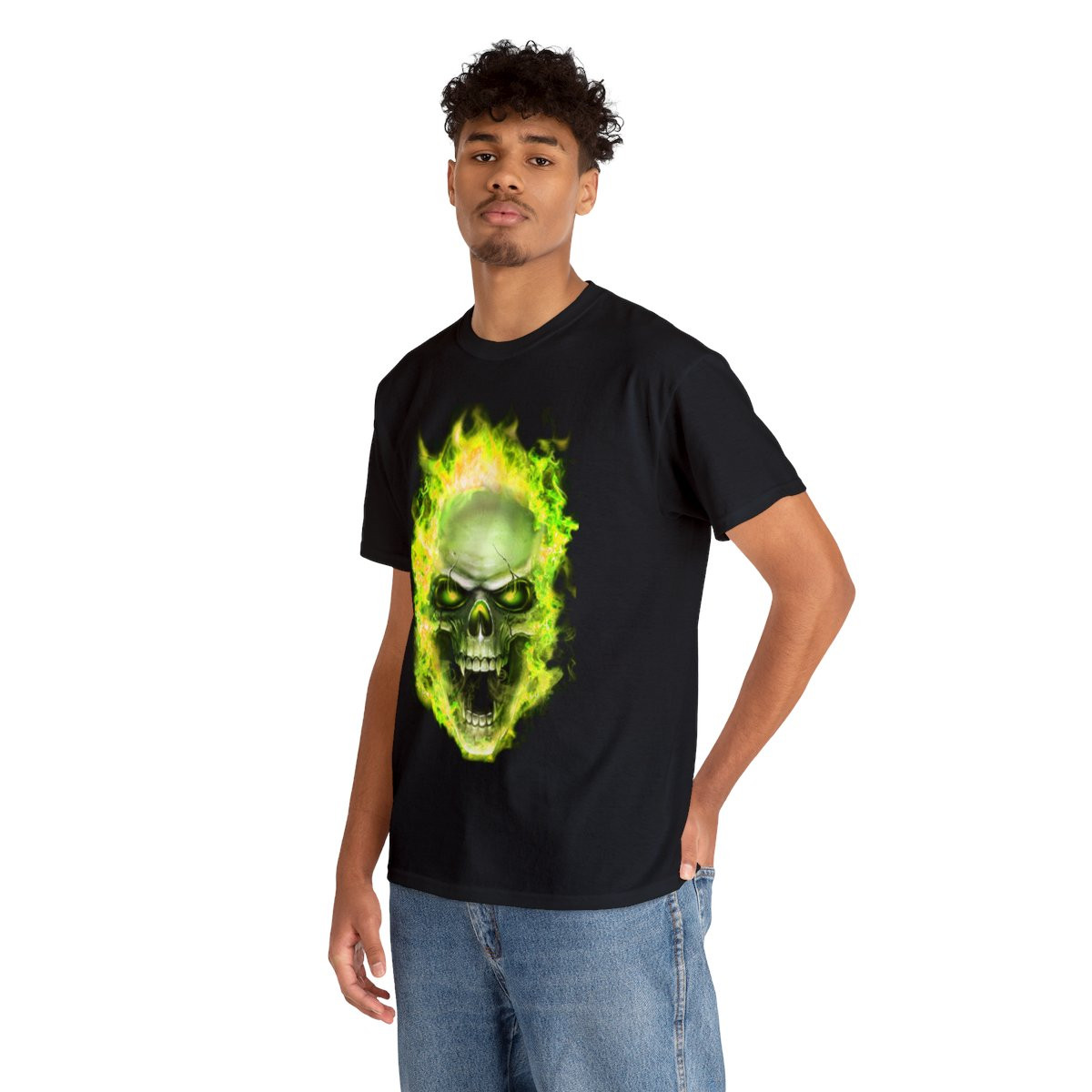 Flaming Demon Skull Yellow Short Sleeve Tee