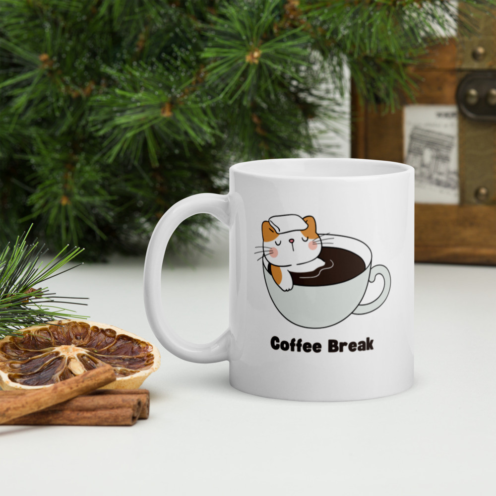 Cute Cat White Glossy Mug