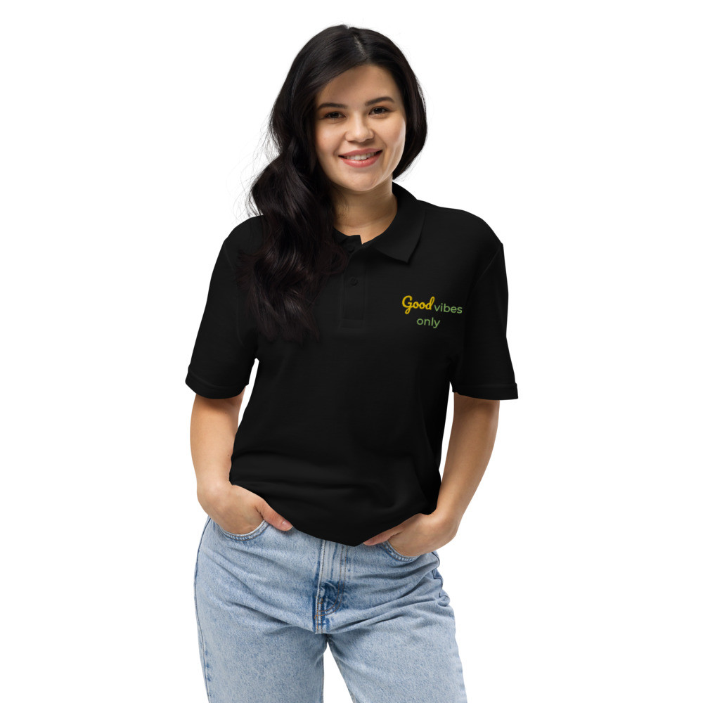 Good Vibes Only, Black Unisex pique polo shirt