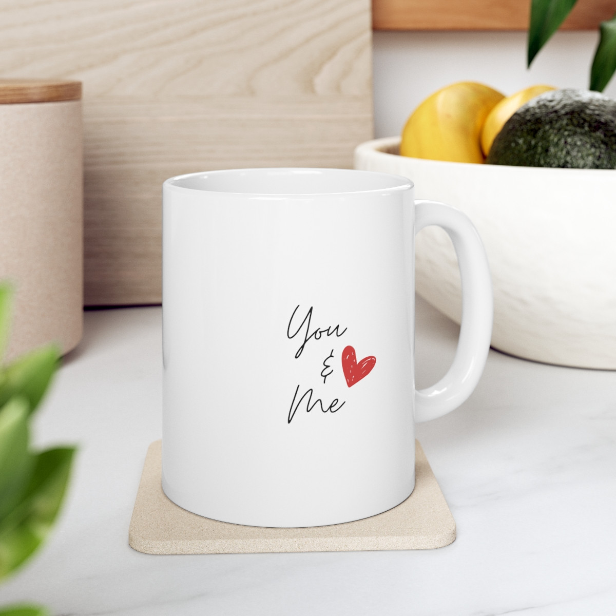 You & Me Cute Coffee Mug, White Ceramic 11oz