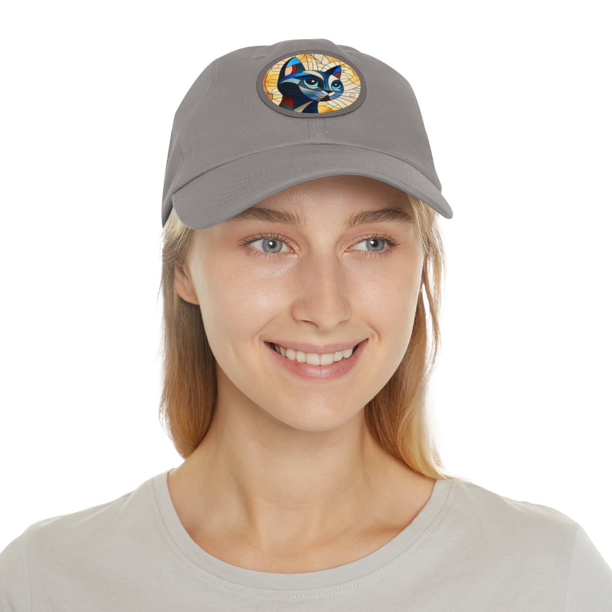 Cat Lovers Graphic Unisex Cap with Cat Graphic Gift Hat For Cat Mom Dad Hat with Leather Patch (Round)