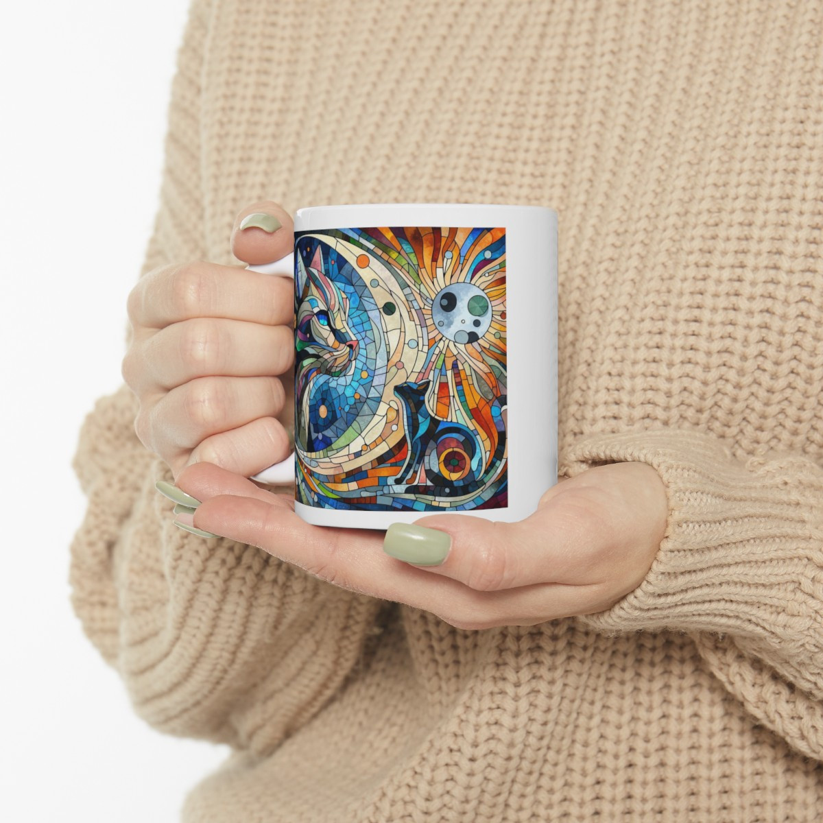 Cat Lovers Mug White Cup for Cat Mom Gift Mug for Mother with Cat Graphic White Ceramic Mug, 11oz