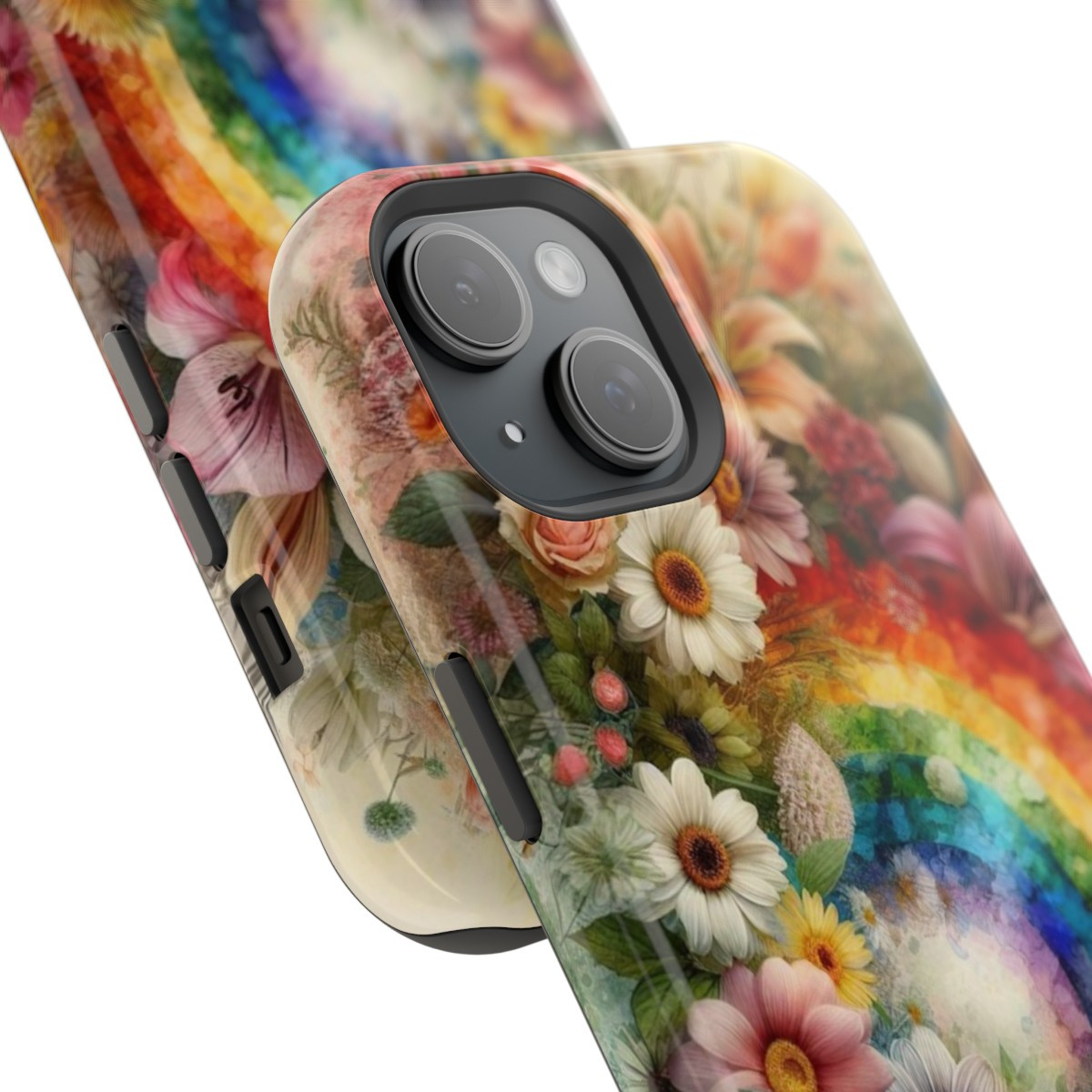 iPhone 15 Case Flower Rainbow MagSafe Tough Case For Flower Lovers Gift for Mother iPhone Case Gift for Her iPhone Case Mom and Grandma