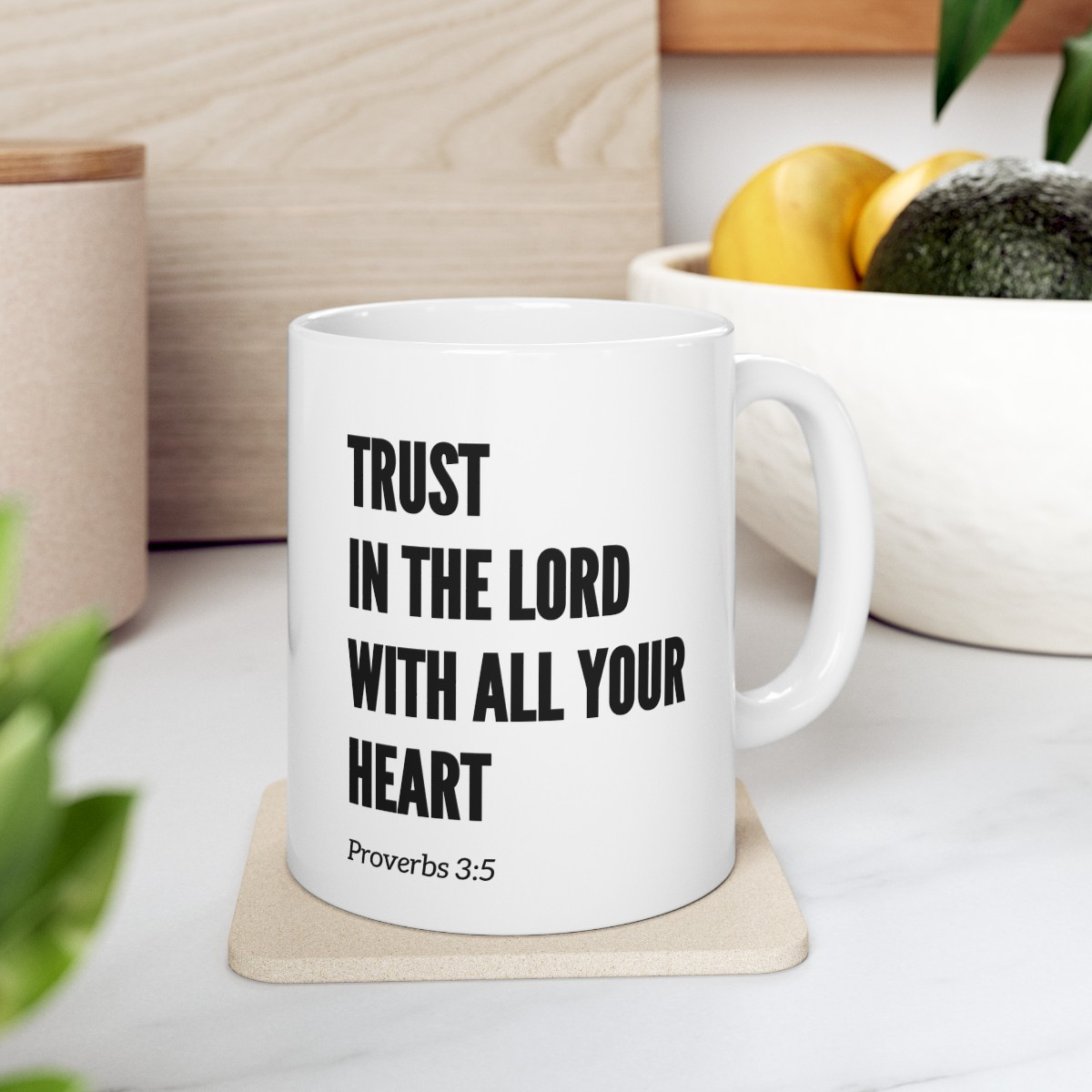 Bible Verse Gift Mug for Christian Trust In the Lord with All Your Heart Proverb 3:5 Religious Gift Ceramic Mug, (11oz)