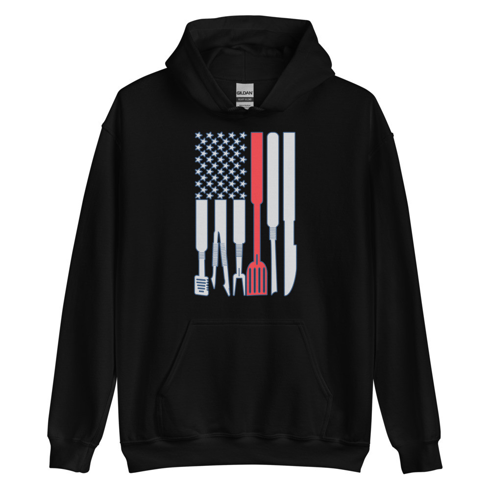 BBQ USA FLAG Blue Outline Unisex Hoodie