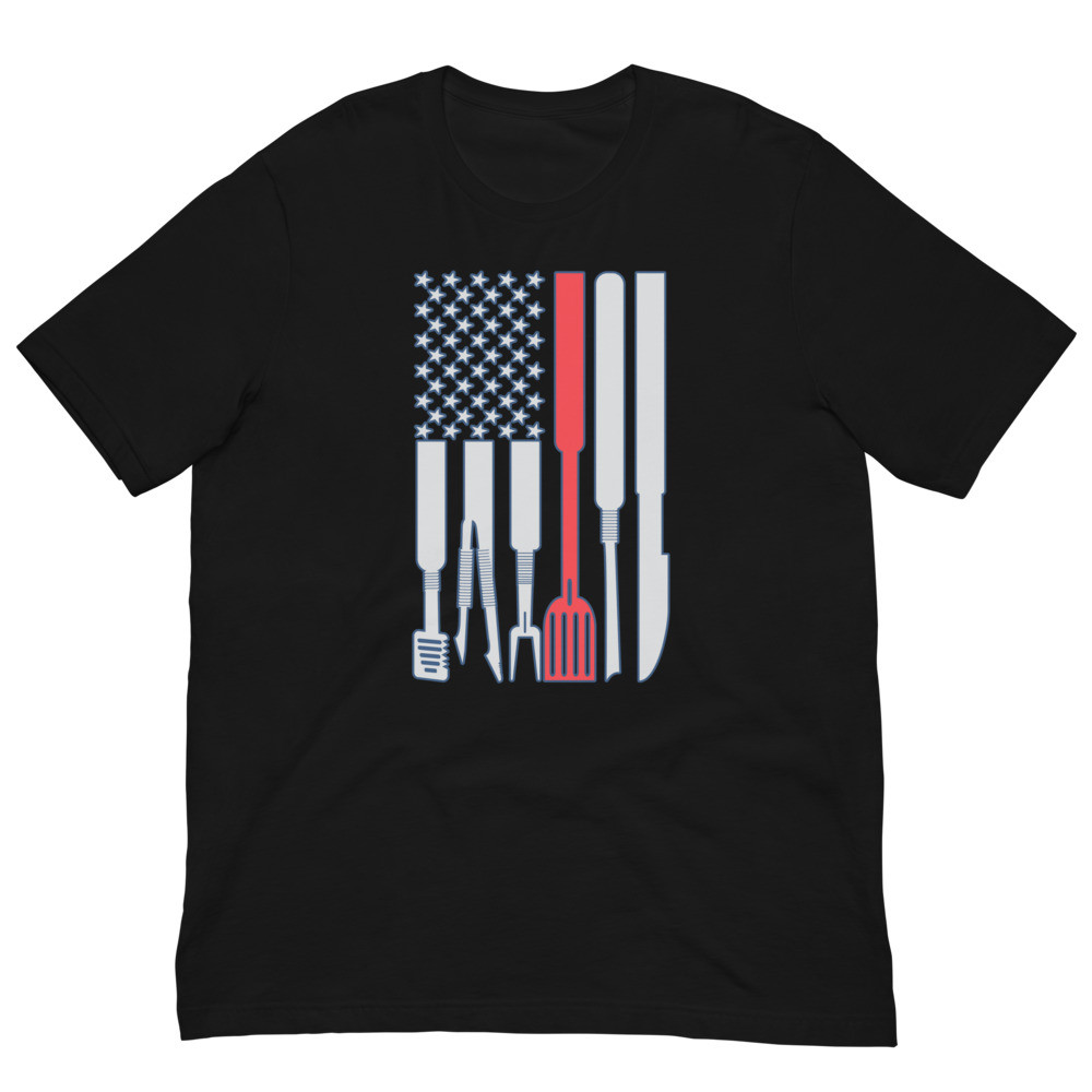 BBQ USA Flag Blue Outline Unisex t-shirt