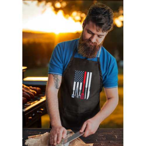BBQ USA Flag Blue Outline Organic cotton apron copy
