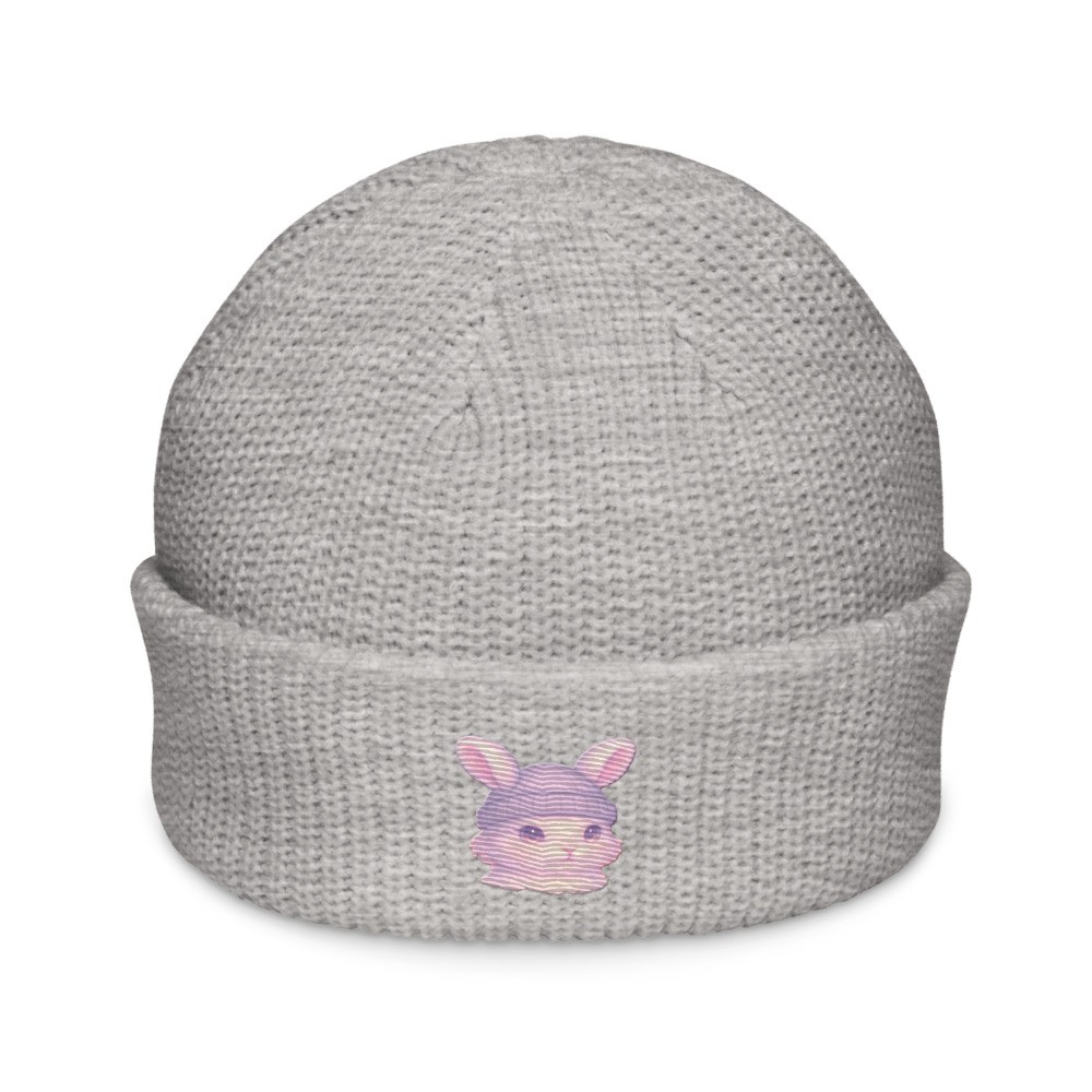 Dreamy Pink Bunny - Beanie - Grey - Custom Embroidery